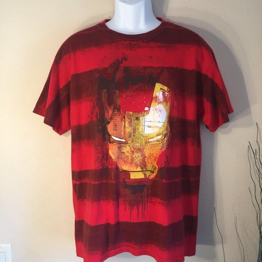Iron Man 3 Marvel Mad Engine Helmet Tee Red Stripe Mens L Early MCU 2010s